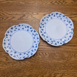 2pc I Godinger‎ Blue Clover Floral Scalloped Edge Dessert Plates 6" Cottage
